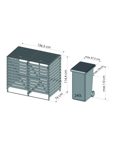 Obudowy na Kosze - Podwójna obudowa na kosze OBK 2x240L Brązowa - product 6
