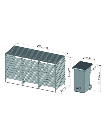 Obudowy na Kosze - Potrójna obudowa na kosze OBK 3x240L Brązowa - product 6