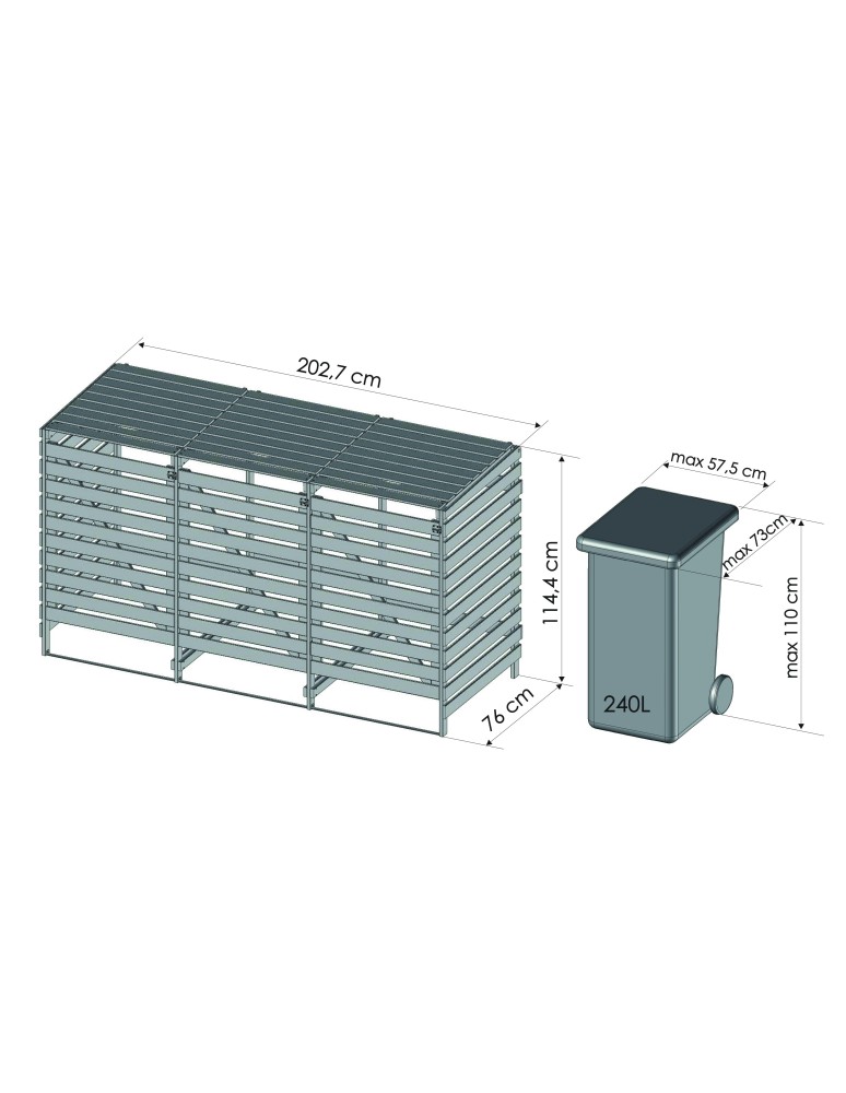 Obudowy na Kosze - Potrójna obudowa na kosze OBK 3x240L Brązowa - product b2b.wamar.biz 6