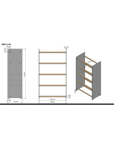 Regały - 5-półkowy regał na obuwie RBS /szer.45 cm/ Szary - product 3