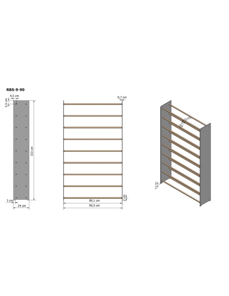 Regały - 9-półkowy regał na obuwie RBS /szer.90 cm/ Szary - product b2b.wamar.biz 3