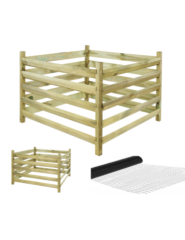 Kompostownik drewniany KME z siatką na krety - Naturalny