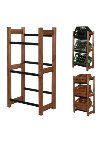 Stojak na Skrzynki (3szt) 108X53X32cm Brązowe Drewno/Czarny Plastik