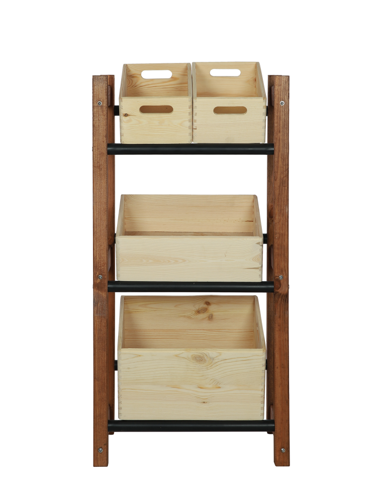 Regały - Stojak na Skrzynki (3szt) 108X53X32cm Brązowe Drewno/Czarny Plastik - product b2b.wamar.biz 2