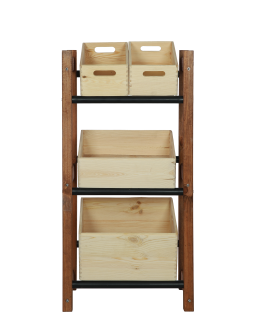 Stojak na Skrzynki (3szt) 108X53X32cm Brązowe Drewno/Czarny Plastik - product 2