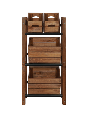 Regały - Stojak na Skrzynki (3szt) 108X53X32cm Brązowe Drewno/Czarny Plastik - product 3