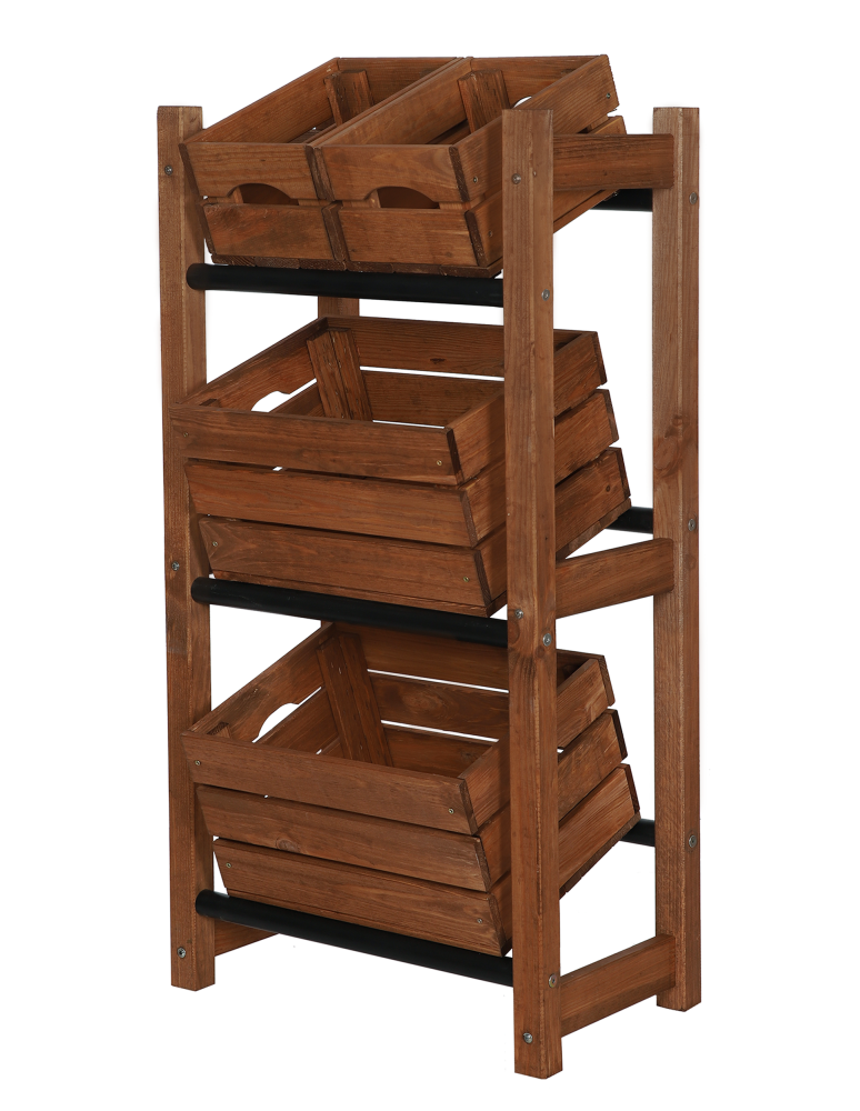 Regały - Stojak na Skrzynki (3szt) 108X53X32cm Brązowe Drewno/Czarny Plastik - product b2b.wamar.biz 6