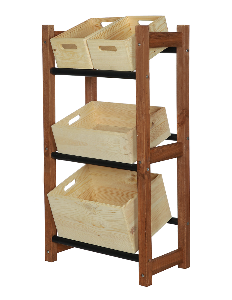 Regały - Stojak na Skrzynki (3szt) 108X53X32cm Brązowe Drewno/Czarny Plastik - product b2b.wamar.biz 7