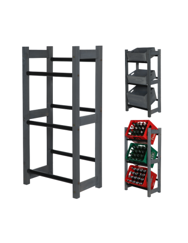 Stojak na Skrzynki (3szt) 108X53X32cm Szare Drewno/Czarny Plastik