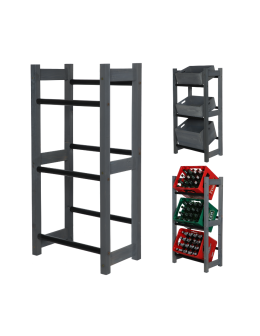 Stojak na Skrzynki (3szt) 108X53X32cm Szare Drewno/Czarny Plastik