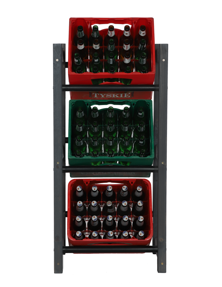 Regały - Stojak na Skrzynki (3szt) 108X53X32cm Szare Drewno/Czarny Plastik - product b2b.wamar.biz 2