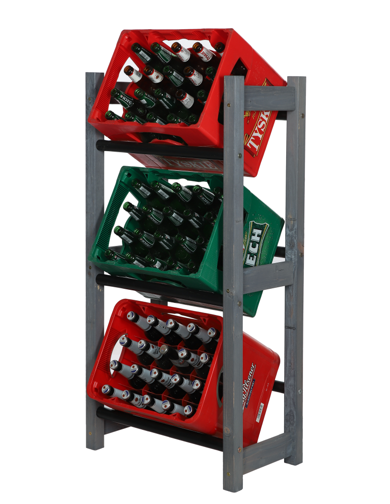 Regały - Stojak na Skrzynki (3szt) 108X53X32cm Szare Drewno/Czarny Plastik - product b2b.wamar.biz 3