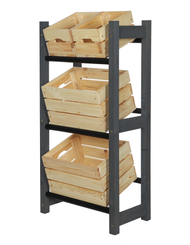 Regały - Stojak na Skrzynki (3szt) 108X53X32cm Szare Drewno/Czarny Plastik - product 6