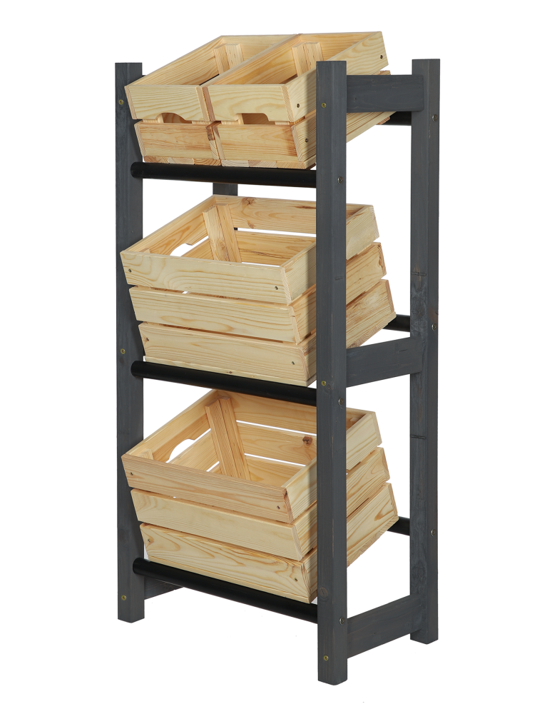 Regały - Stojak na Skrzynki (3szt) 108X53X32cm Szare Drewno/Czarny Plastik - product b2b.wamar.biz 6