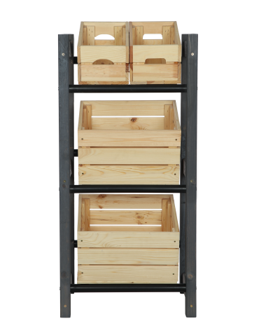Regały - Stojak na Skrzynki (3szt) 108X53X32cm Szare Drewno/Czarny Plastik - product 9