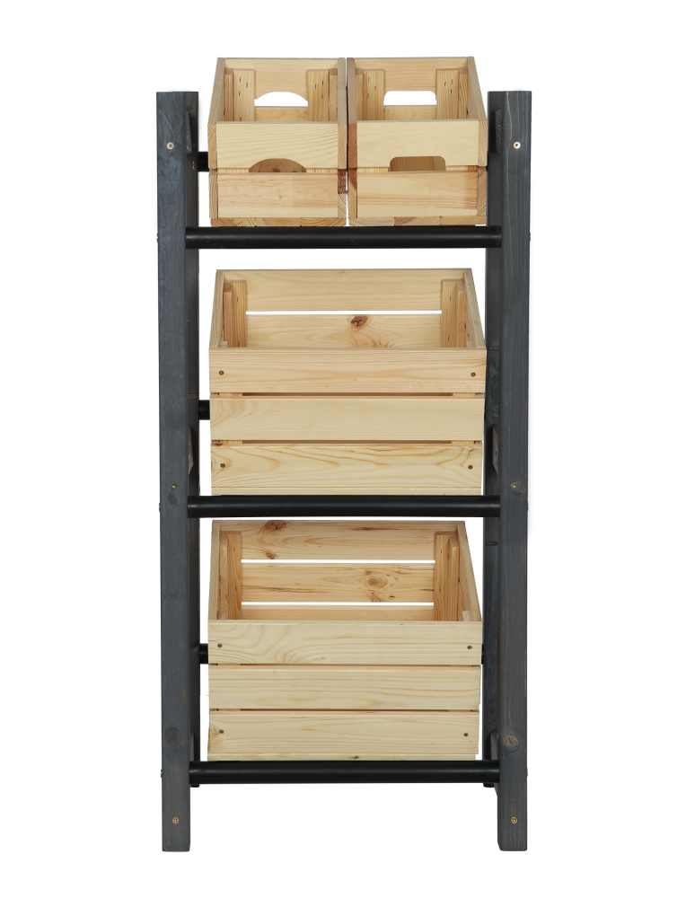 Regały - Stojak na Skrzynki (3szt) 108X53X32cm Szare Drewno/Czarny Plastik - product b2b.wamar.biz 9