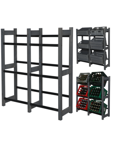 Regał na Skrzynki Transportowe (6szt) 108X102X32cm Szare Drewno/Plastik