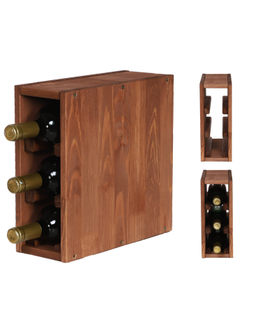 Modułowy Słupek na Wino RW61 (Na 3 Butelki) – Brązowe Drewno