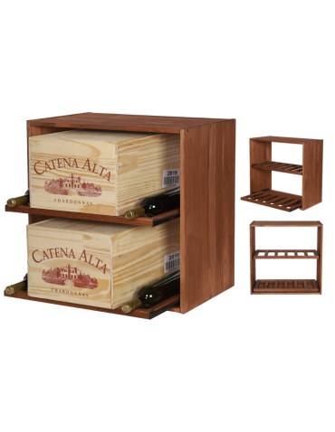 Modułowy Regał na Wino RW61 (2 Wysuwane Leżnie) – Brązowe Drewno