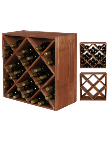 Modułowy Regał na Wino RW61 (Półki X4) – Brązowe Drewno