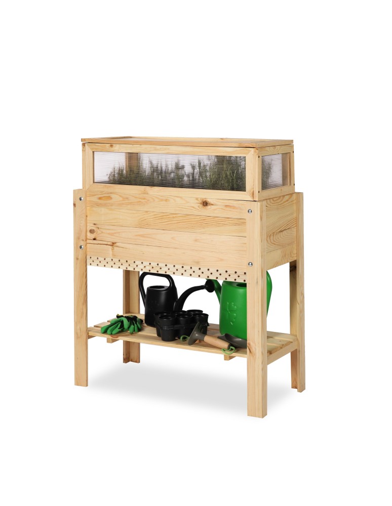 Miniszklarnie i Inspekty - Miniszklarnia z półką dolną i domkiem dla owadów OBL - Naturalna - product b2b.wamar.biz 2