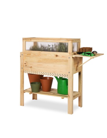 Miniszklarnia z półką dolną/boczną i domkiem dla owadów OBL - Naturalna - produkt 2