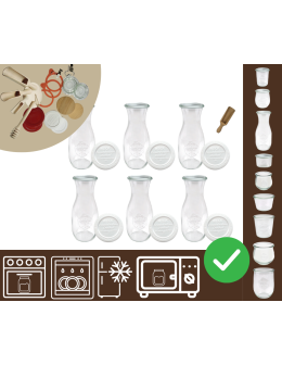 Słoiki WECK 6szt/ plastikowe wieko, miarka KARAFKA 1l 1062ml BUTELKA