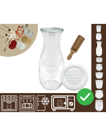 Słoiki WECK / plastikowe wieko, miarka KARAFKA 1l 1062ml BUTELKA