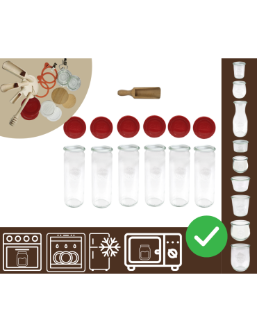Słoiki WECK 6szt/ silikonowe wieko, miarka słoik 600ml CYLINDER