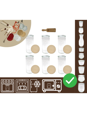 Słoiki WECK 6szt/ drewniane wieko, miarka słoik 1040ml 1l CYLINDER
