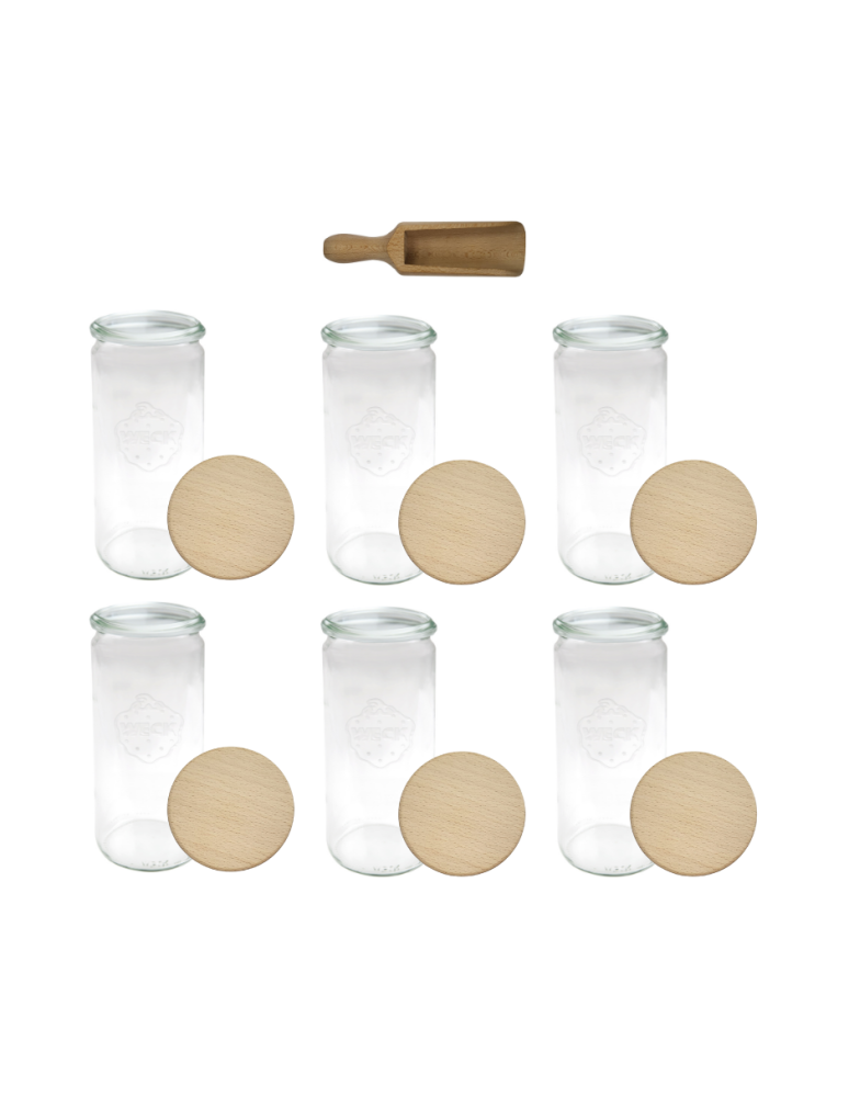 Słoiki i Dodatki - Słoiki WECK 6szt/ drewniane wieko, miarka słoik 1040ml 1l CYLINDER - product b2b.wamar.biz 3