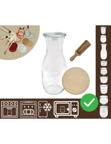 Słoiki WECK / drewniane wieko, miarka KARAFKA 1l 1062ml BUTELKA