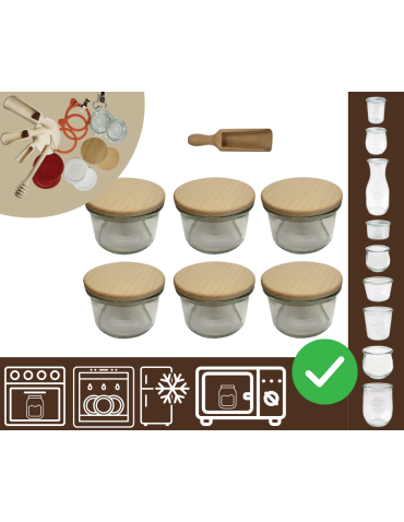 Słoiki WECK 6szt / drewniane wieko, miarka słoik 200ml MOLD