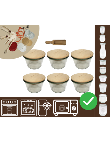 Słoiki WECK 6szt/ drewniane wieko, miarka słoik 370ml MOLD