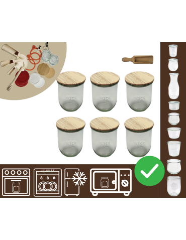 Słoiki WECK 6szt/ drewniane wieko, miarka słoik 1l 1062ml TULIP