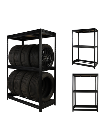 Regał na opony 177×120×60 cm/ 3 półki – Metalowy/ Czarny