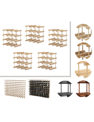 Modułowy stojak na wino x5 /45+12 butelek — RW7 — Naturalny dąb