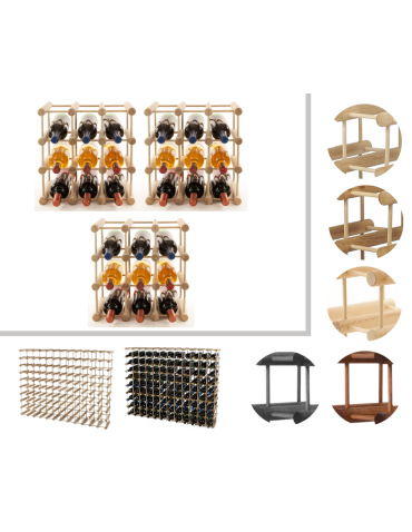 Modułowy stojak na wino x3 /27+6 butelek — RW7 — Naturalna sosna