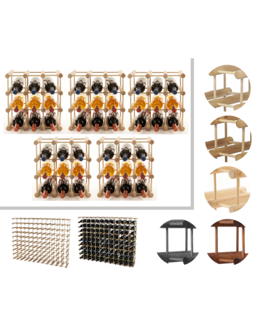 Modułowy stojak na wino x5 /45+12 butelek — RW7 — Naturalna sosna