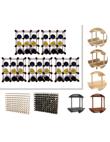 Modułowy stojak na wino x5 /45+12 butelek — RW7 — Brązowa sosna