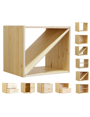 Drewniany regał modułowy /przekątna otwarta półka RSKL – Naturalny