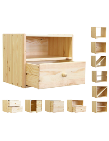 Drewniany regał modułowy /szuflada i półka RSKL – Naturalny