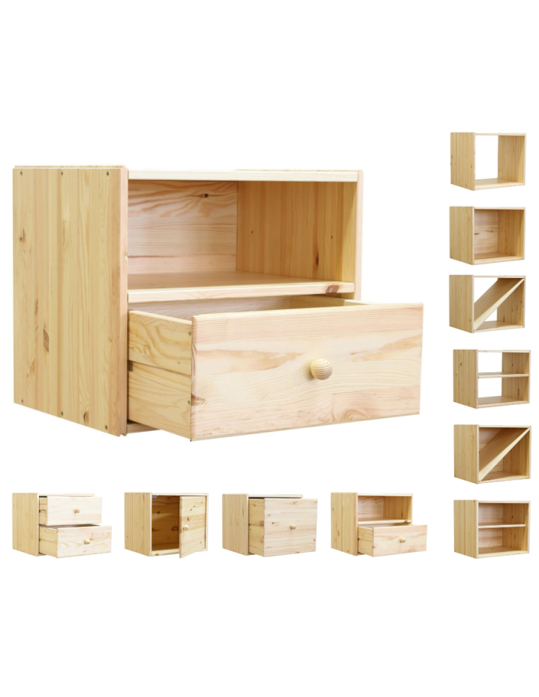 Regały - Drewniany regał modułowy /szuflada i półka RSKL – Naturalny - product b2b.wamar.biz 1