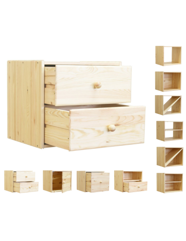 Drewniany regał modułowy /2xszuflada RSKL – Naturalny