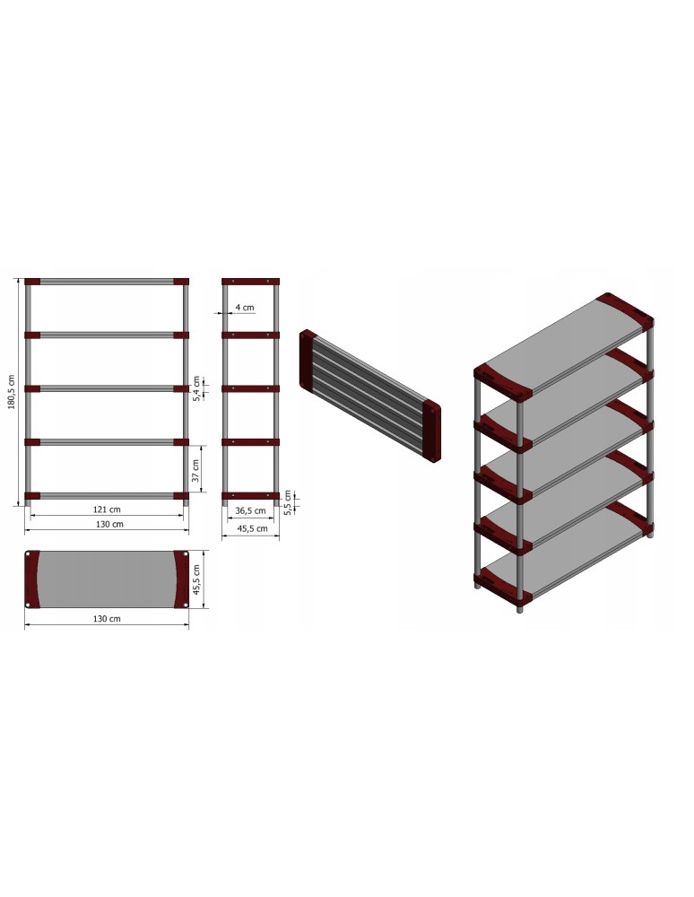 Regały z plastiku- tworzywa - Regał magazynowy plastikowy JUPITER-5_130_CZER - product b2b.wamar.biz 13