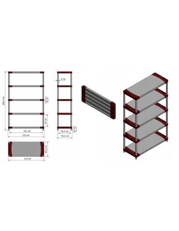Regały z plastiku- tworzywa - Regał magazynowy plastikowy JUPITER-5_110_CZER - product 13