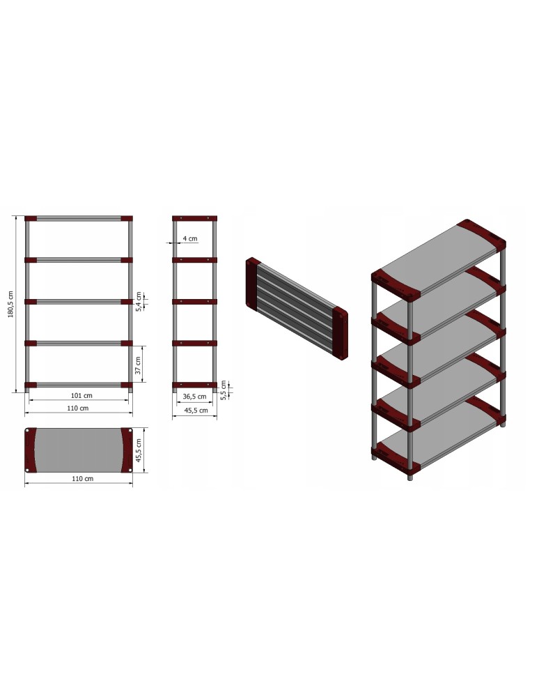 Regały z plastiku- tworzywa - Regał plastikowy do piwnicy TYTAN-5_110_CZER - product b2b.wamar.biz 13