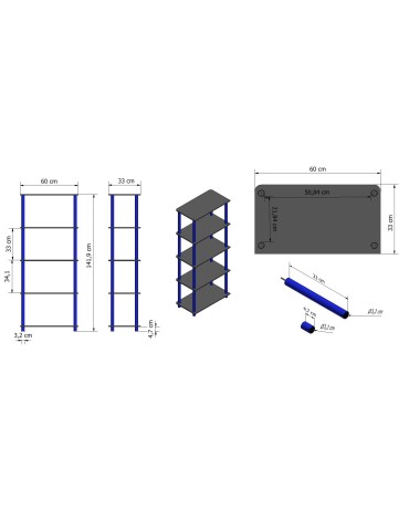 Regały z plastiku- tworzywa - Systemowy Regał Biurowy 142x60x33 cm – DEDAL BLACK-5M_B - product 9
