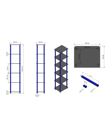 Regały z plastiku- tworzywa - Systemowy Regał Biurowy 175x40x33 cm – DEDAL BLACK-6L_B - product 7