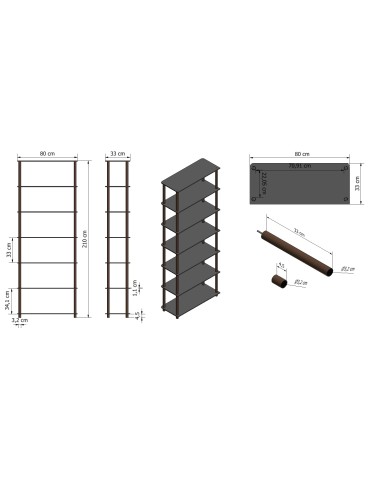 Regały z plastiku- tworzywa - Systemowy Regał Biurowy 210x80x33 cm – DEDAL BLACK-7N_B - product 10